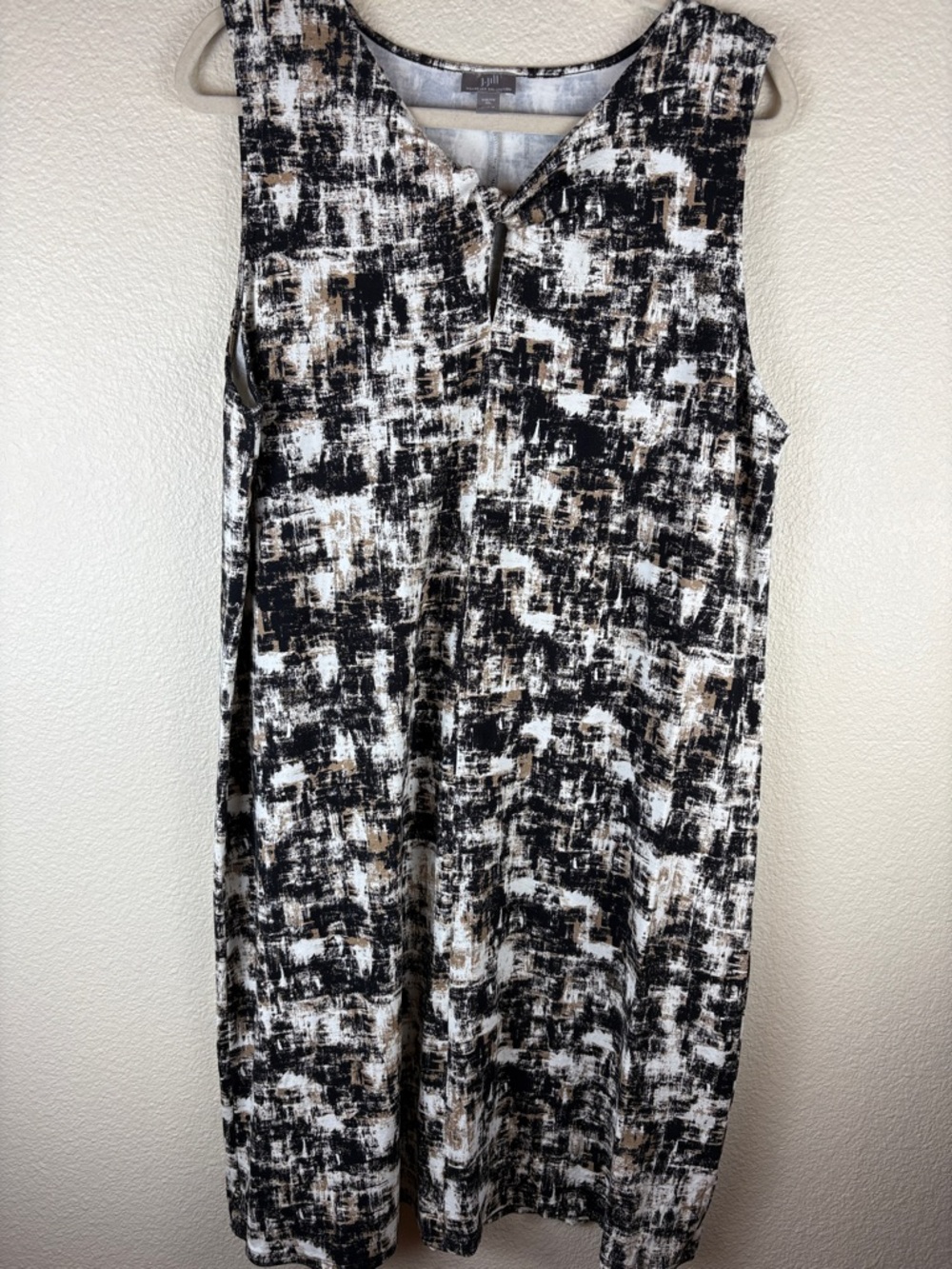 J.JILL WEAREVER STRETCH Dress Shift Black Beige Twist Knot Keyhole Size XL